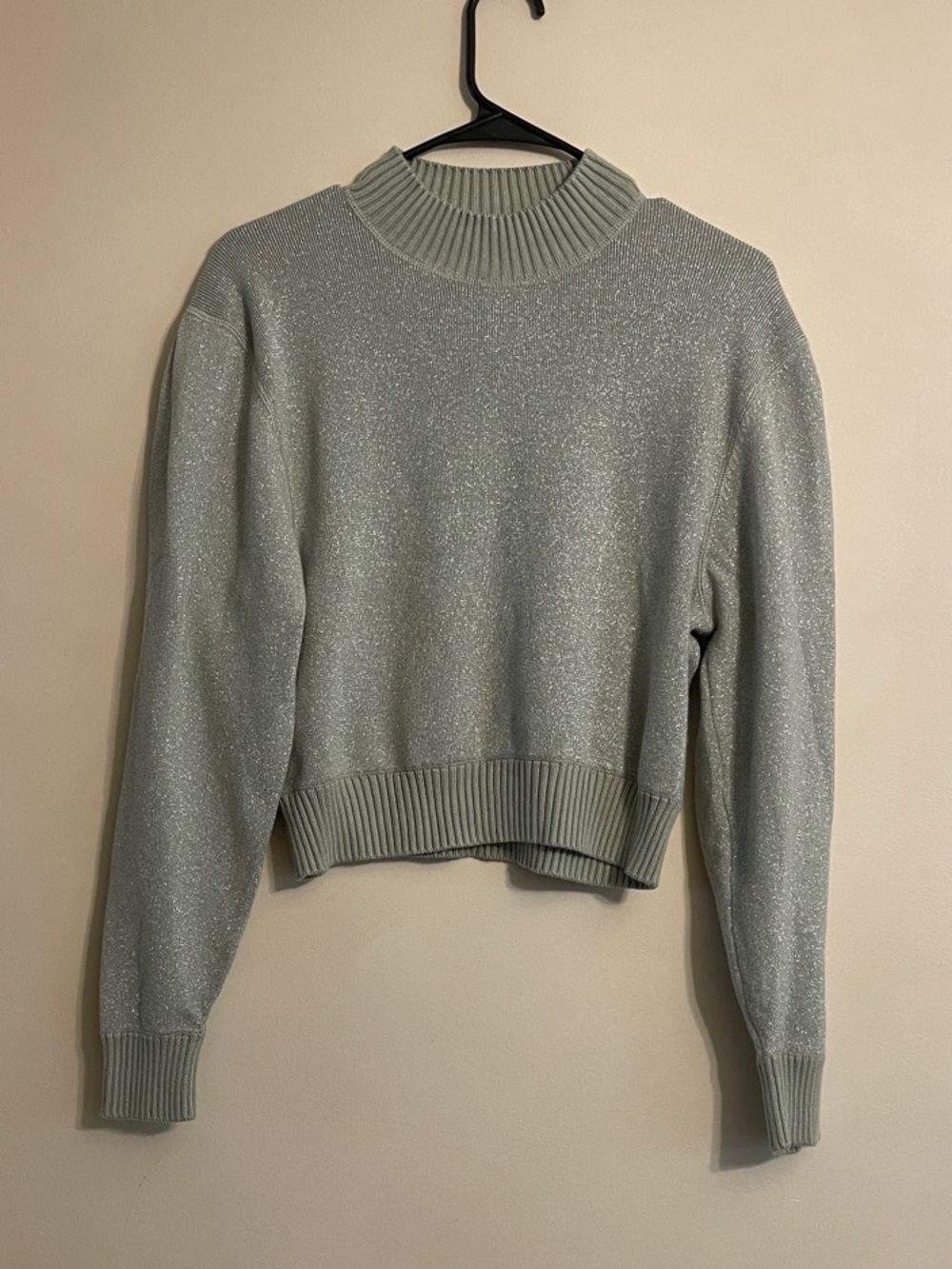 Free People Sparkle Cropped Mock Neck Sweater - Sage Green